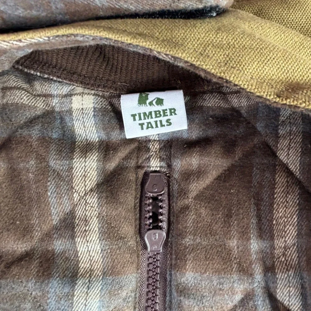 Timber Tails Dog Barn Coat Tan Brown Plaid Lined Canvas Jacket‎ BP26231 Large